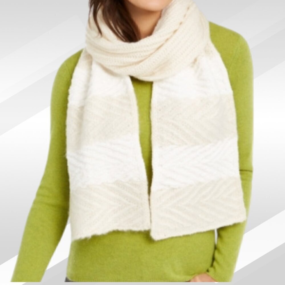 2/$30  INC International Concepts Ivory Chenille Striped Stitch Muffler Scarf